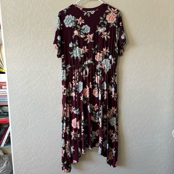 Torrid Burgundy and Pink Floral Challis Midi Shirt Dress Size 1 - Picture 9 of 11